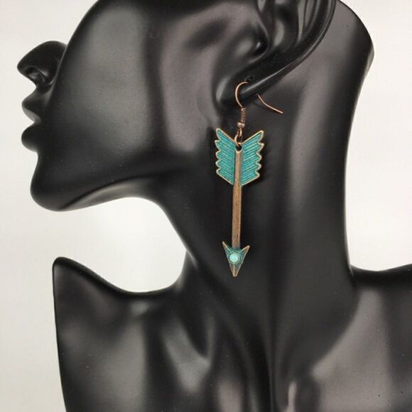 Bronze Turquoise Arrow Dangle Earrings - Picture 1 of 7
